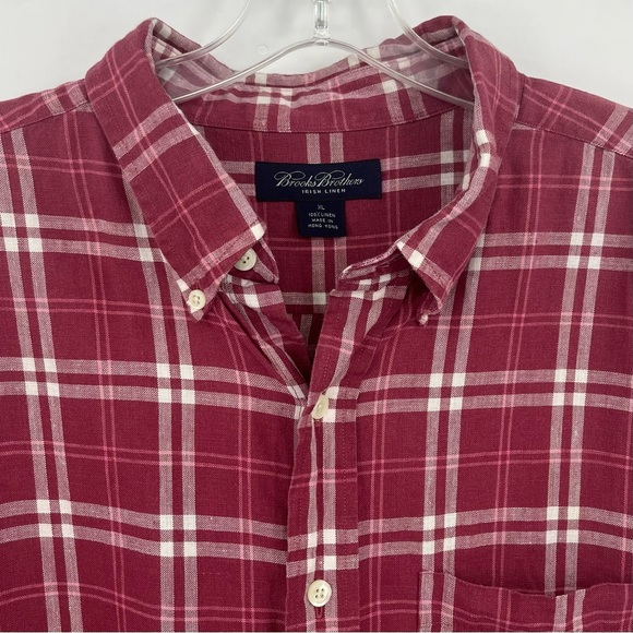 Brooks Brothers 100% Irish Linen Red Plaid Button Down Shirt - Picture 3 of 5